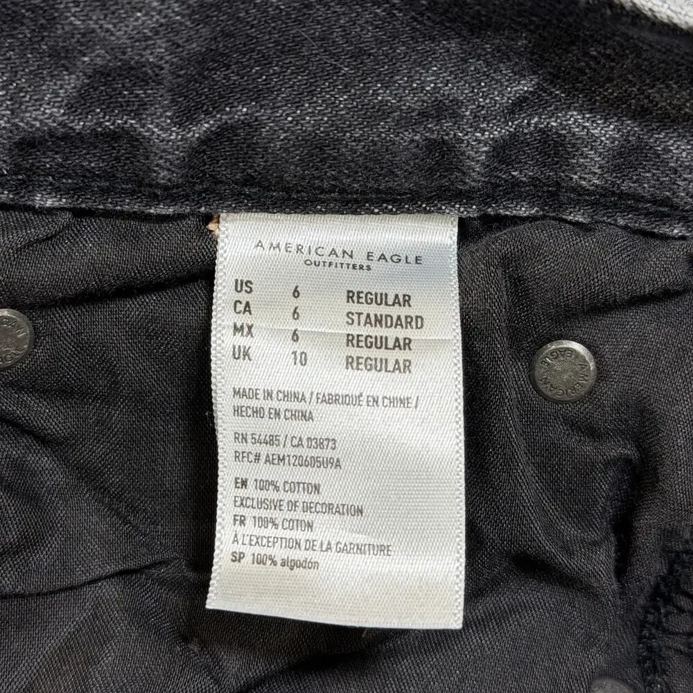 American Eagle 90s Boyfriend Jeans Womens 6 Black Faded Distressed Frayed Ripped